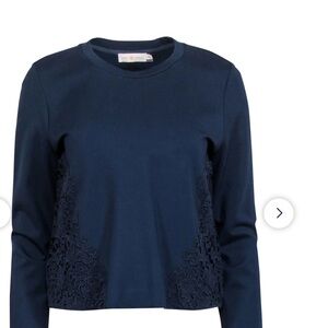 Tory Burch Navy Blue Lace Detail Women's Top M